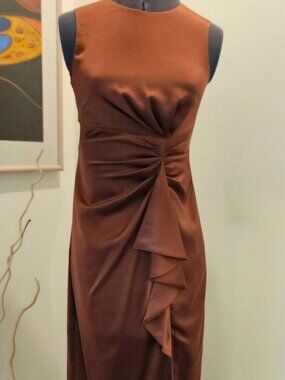 Vince Camuto sleeveless ruched midi ruffle sheath dress in bronze brown sz 2 NEW